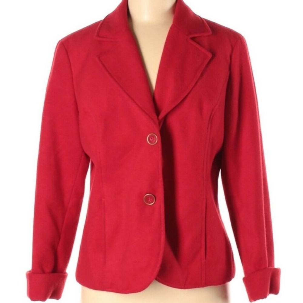 Fitted Red Gold Trim 2 Button Overcoat Blazer w/ Pockets Size 1 Medium 8 EUC